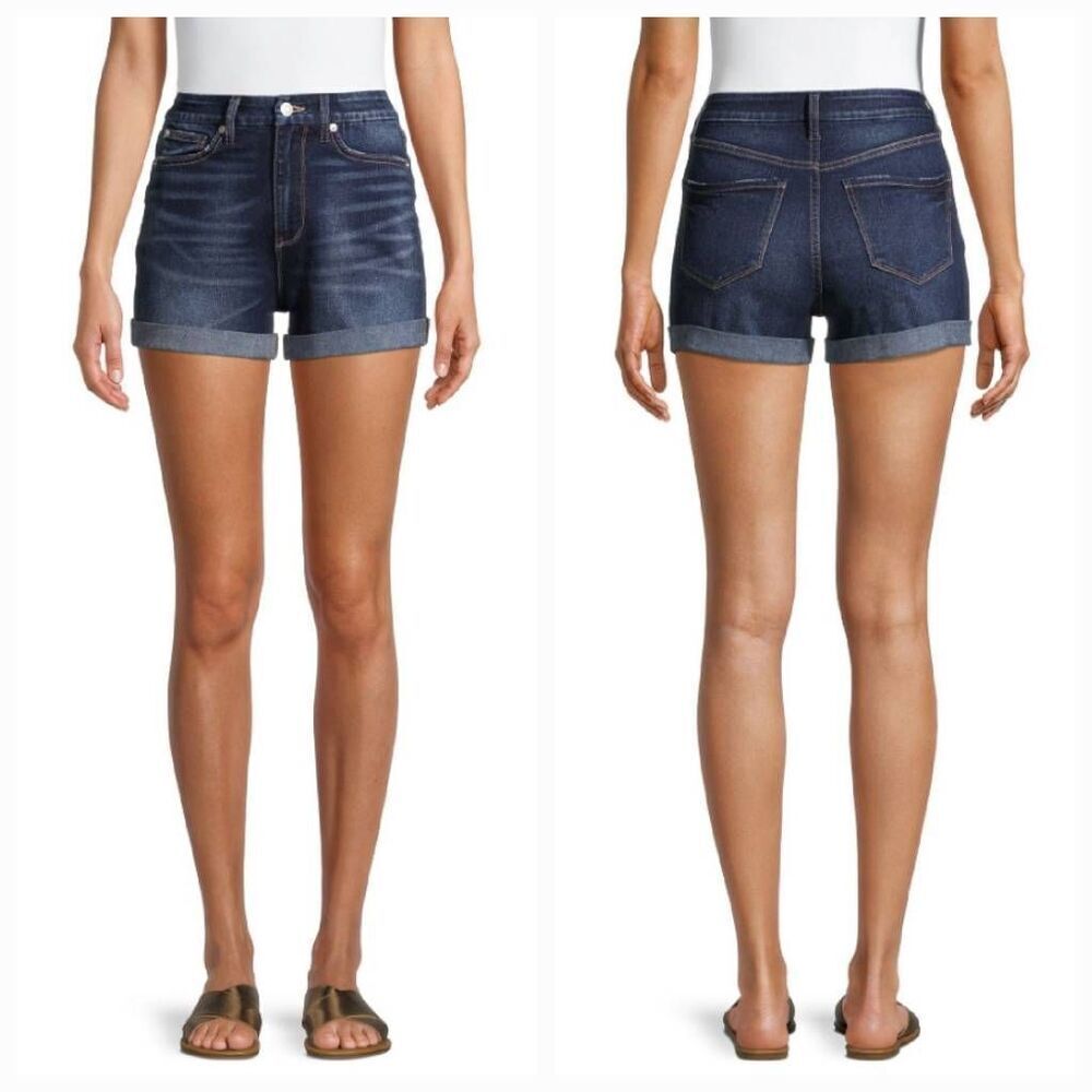🧚‍♂️Blue Stretchy High Rise Cuffed Curvy Mom Denim Shorts Size 13/32